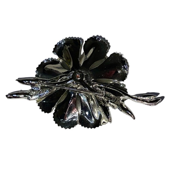 VTG Coro Flower Brooch Dimensional Silver Moving Petals Crystals Detailed Signed - Picture 4 of 5